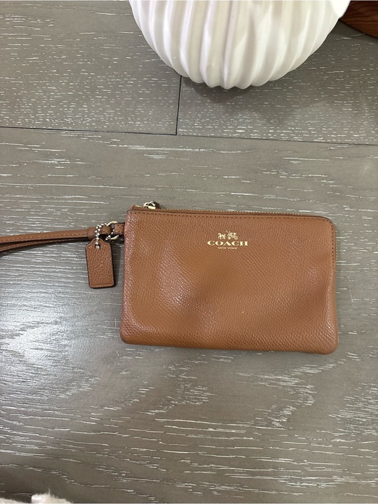 Coach Handbags - Coach Brown Leather Wristlet with Gold Logo
